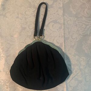 Vintage Harry Levine (HL) Small Fabric Black Clutch with Center Handle